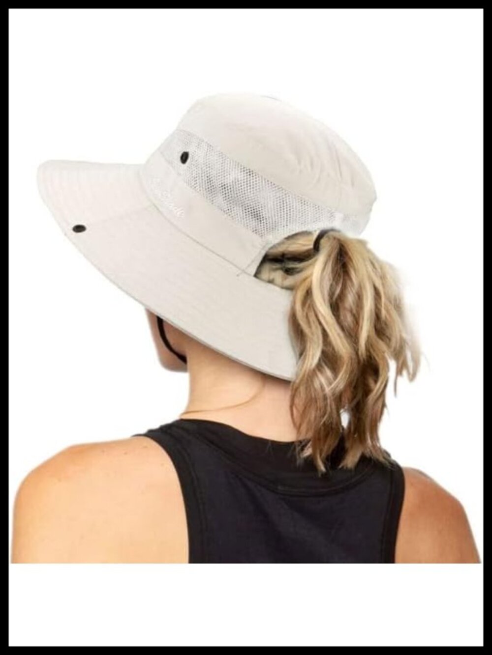 Womens Wide Brim UV Protection Foldable Sun Hat with Ponytail Hole